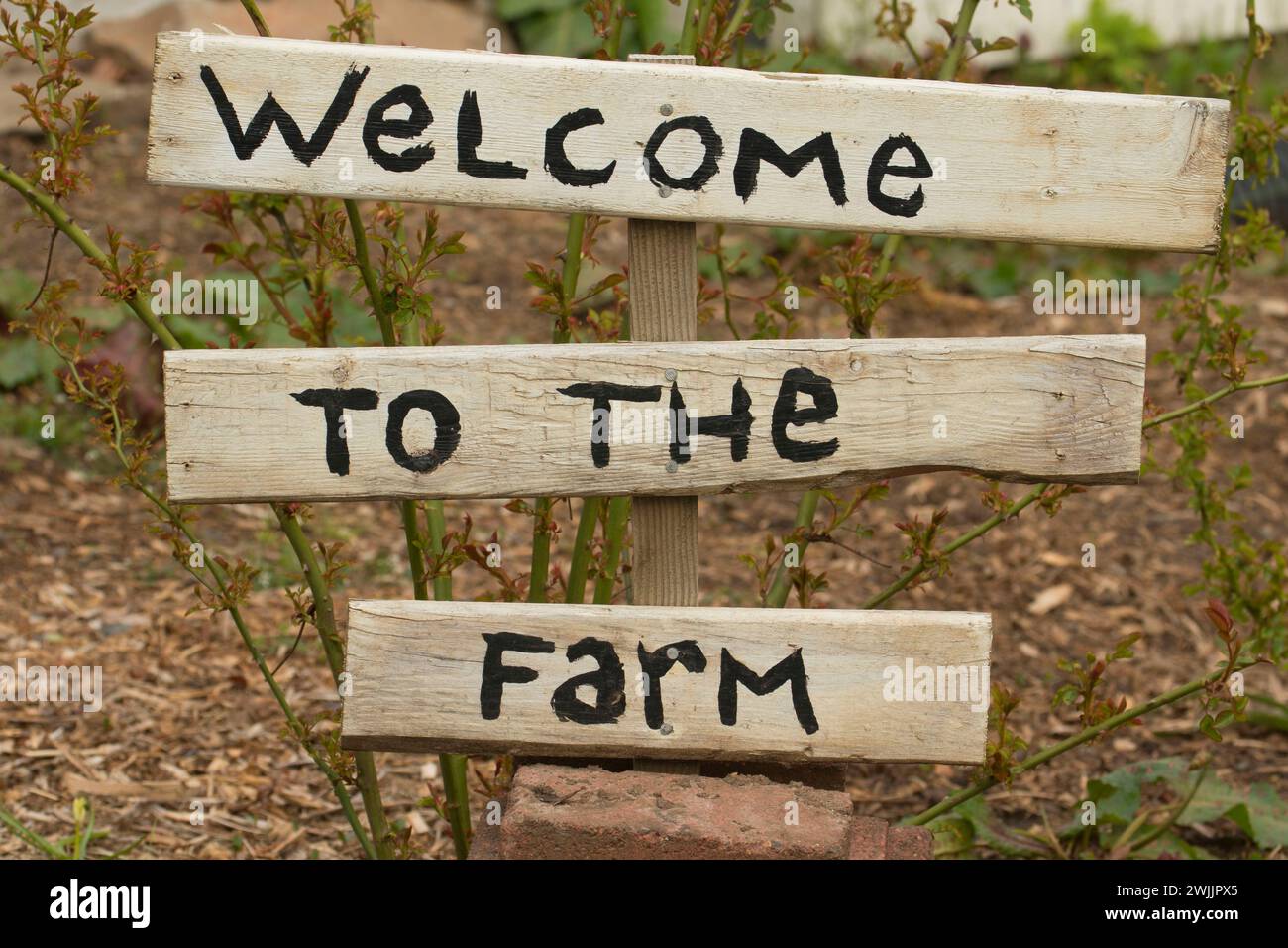 Welcome sign, Luscher Farm Park, Lake Oswego, Oregon Stock Photo