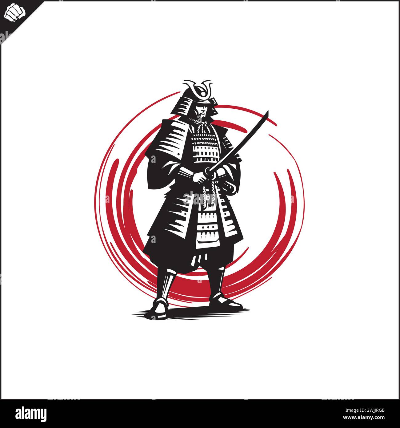 Samurai. Japan warrior whith katana sward. Graphic logo. Vector EPS