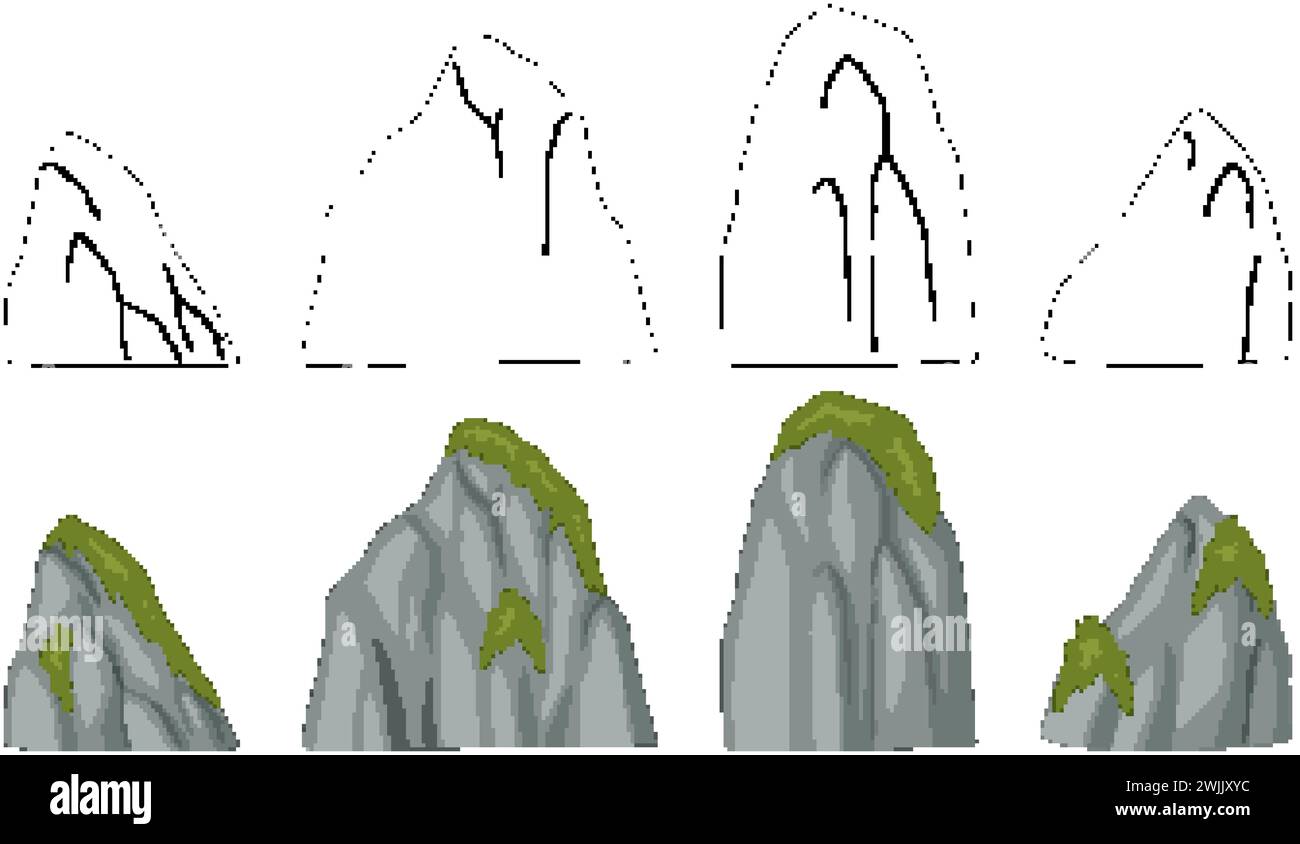 Collection of stylized mountain peak designs. Stock Vector