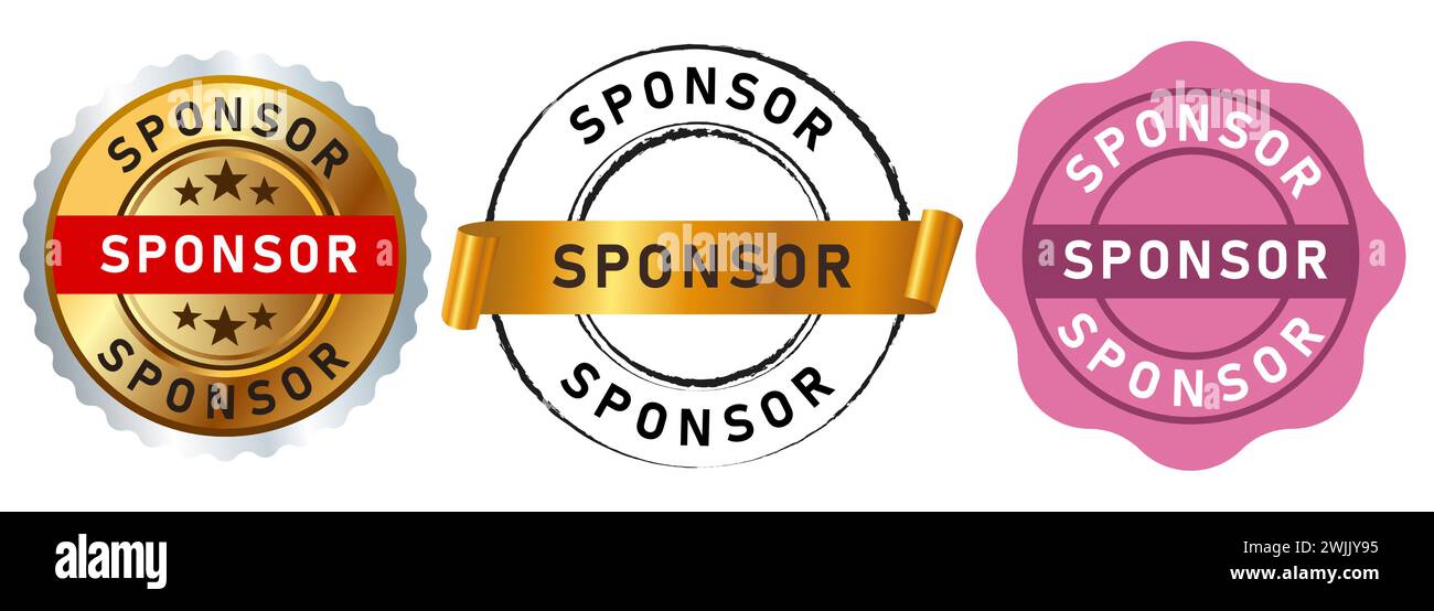 sponsor sponsorship gold purple and black stamp circle seal emblem badge business company donate Stock Vector