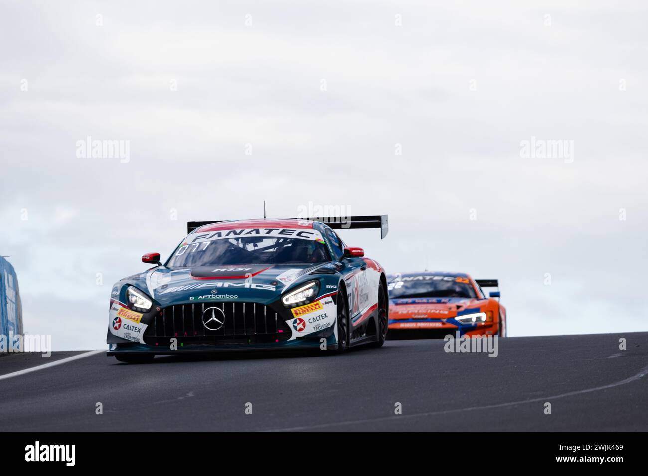 Bathurst, Australia, 16 February, 2024. Car 77 Mercedes – AMG Team Craft- Bamboo Racing Mercedes- AMG GT4 A-Pro during Friday practice at the Repco Bathurst 12 Hour at the Mount Panorama Circuit on February 16, 2024 in Bathurst, Australia. Credit: Ivica Glavas/Speed Media/Alamy Live News Stock Photo