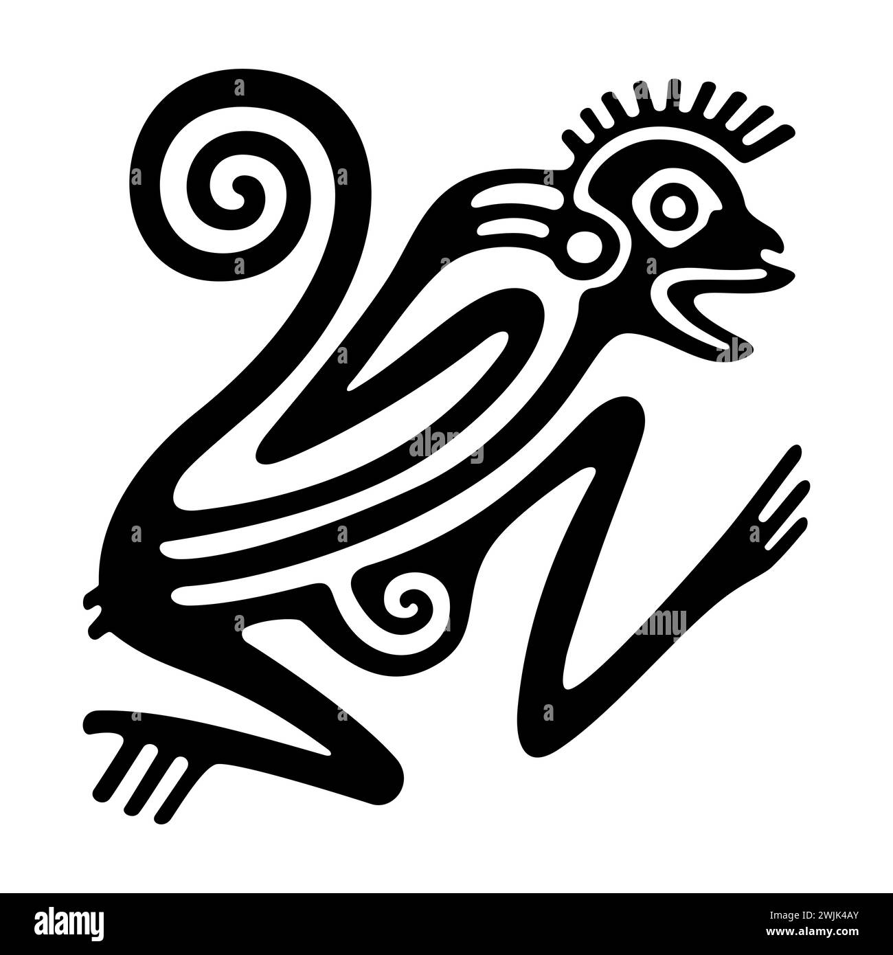 Monkey symbol of ancient Mexico. Decorative Aztec clay stamp motif showing an Ozomahtli, as it was found in pre-Columbian Veracruz. Stock Photo