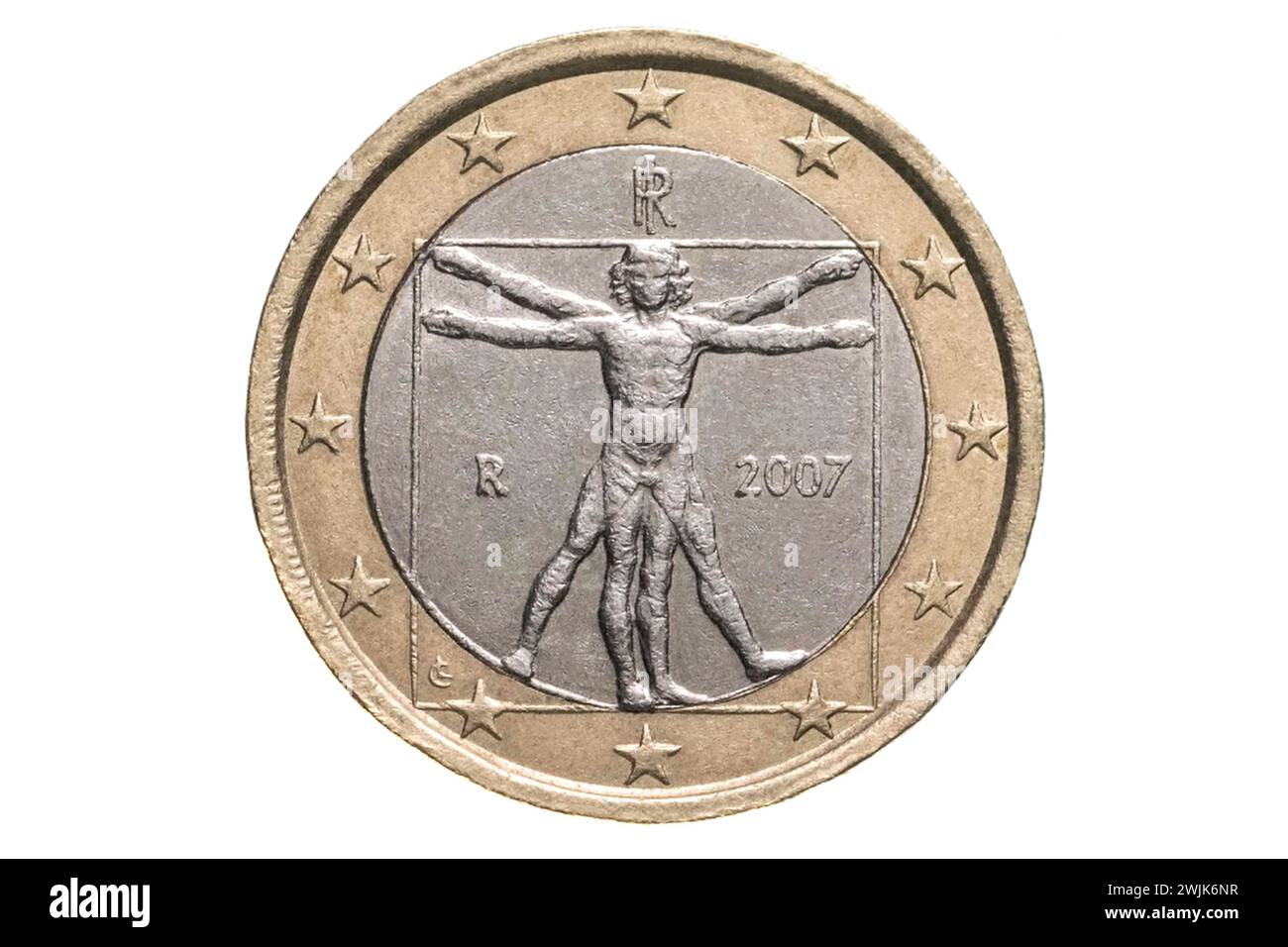 Italian One Euro with Vitruvian Man Stock Photo