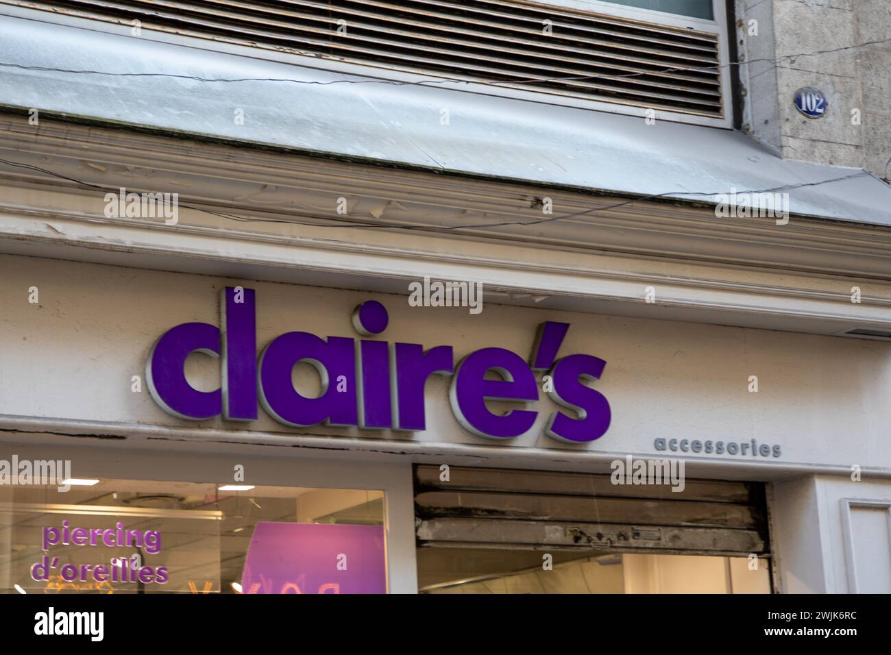 Bordeaux , France -  02 15 2024 : claires accessories store sign and brand text logo boutique Claire's on wall facade shop retailer storefront accesso Stock Photo
