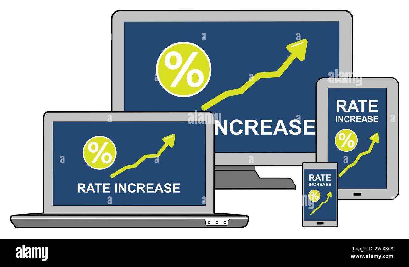 Rate increase concept shown on different information technology devices Stock Photo