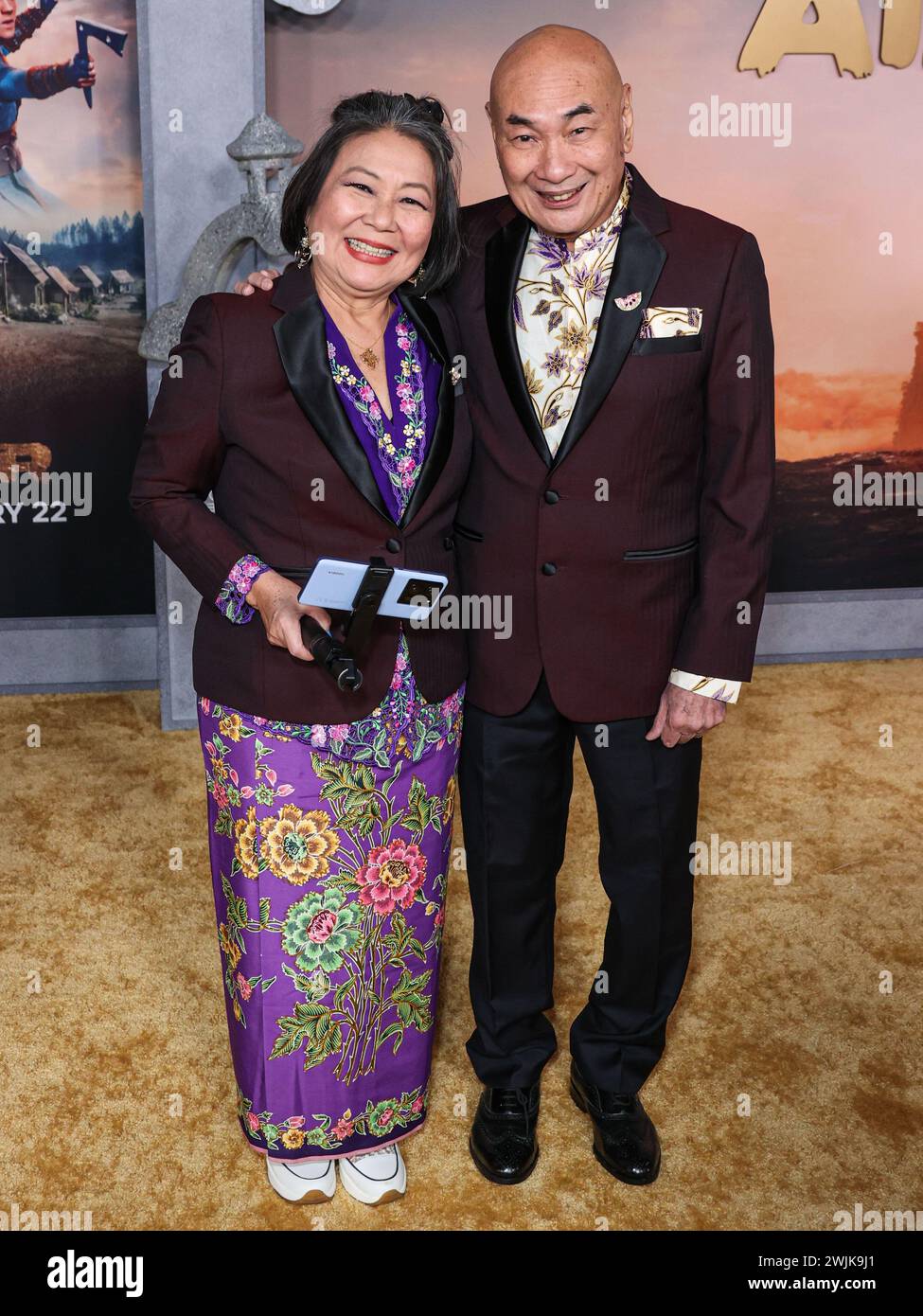 HOLLYWOOD, LOS ANGELES, CALIFORNIA, USA - FEBRUARY 15: Neo Swee Lin and husband Lim Kay Siu arrive at the World Premiere Of Netflix's 'Avatar: The Last Airbender' Season 1 held at The Egyptian Theatre Hollywood on February 15, 2024 in Hollywood, Los Angeles, California, United States. (Photo by Xavier Collin/Image Press Agency) Stock Photo