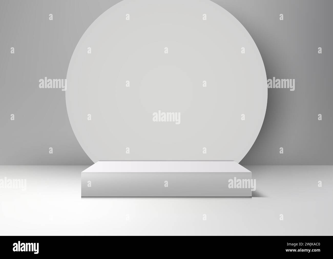 3D white podium mockup. A white backdrop and geometric circle design ...