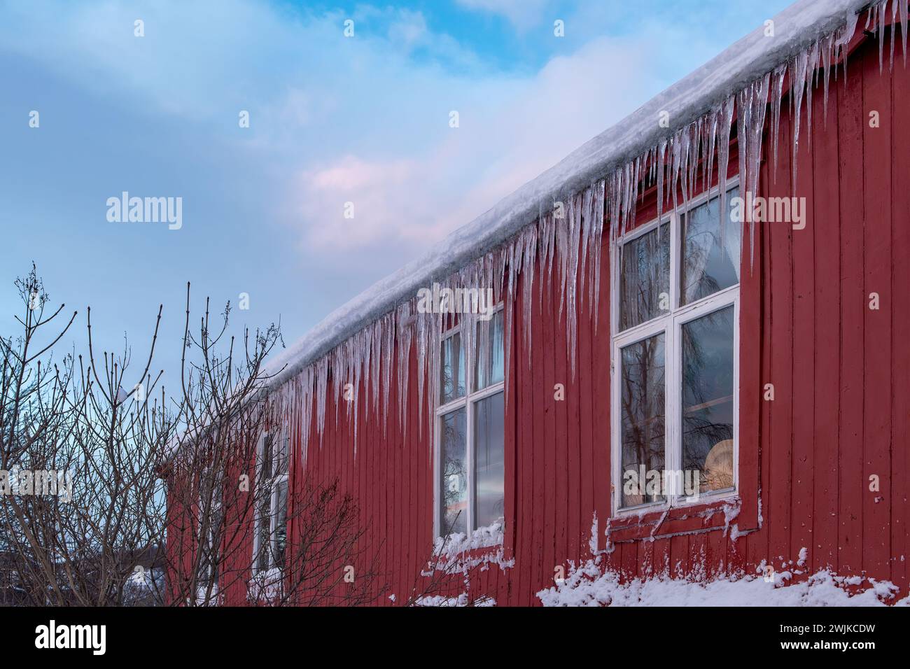 Icicles at Trondenes, Norway Stock Photo