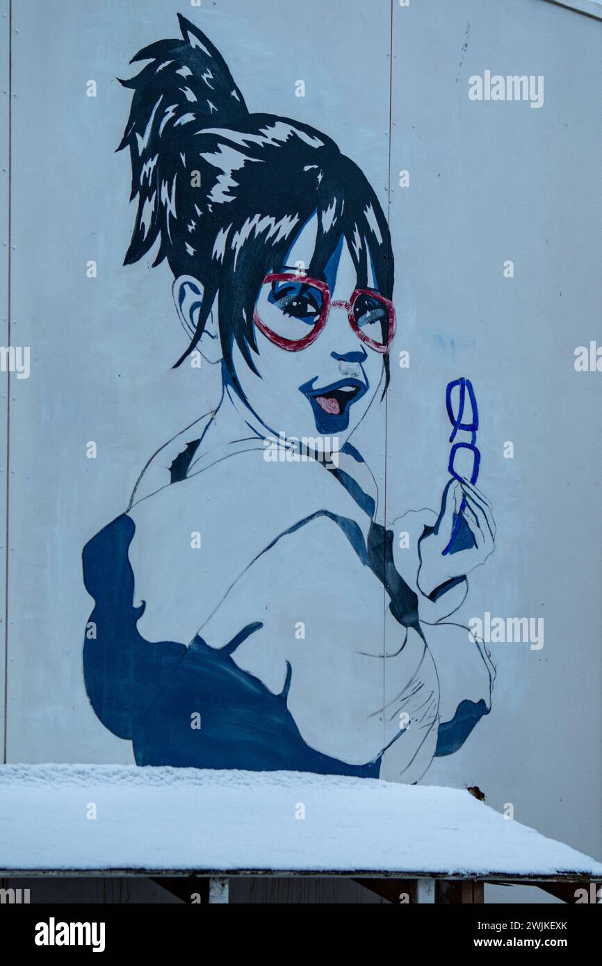 Curious Girl Street Art, Bodo, Norway Stock Photo