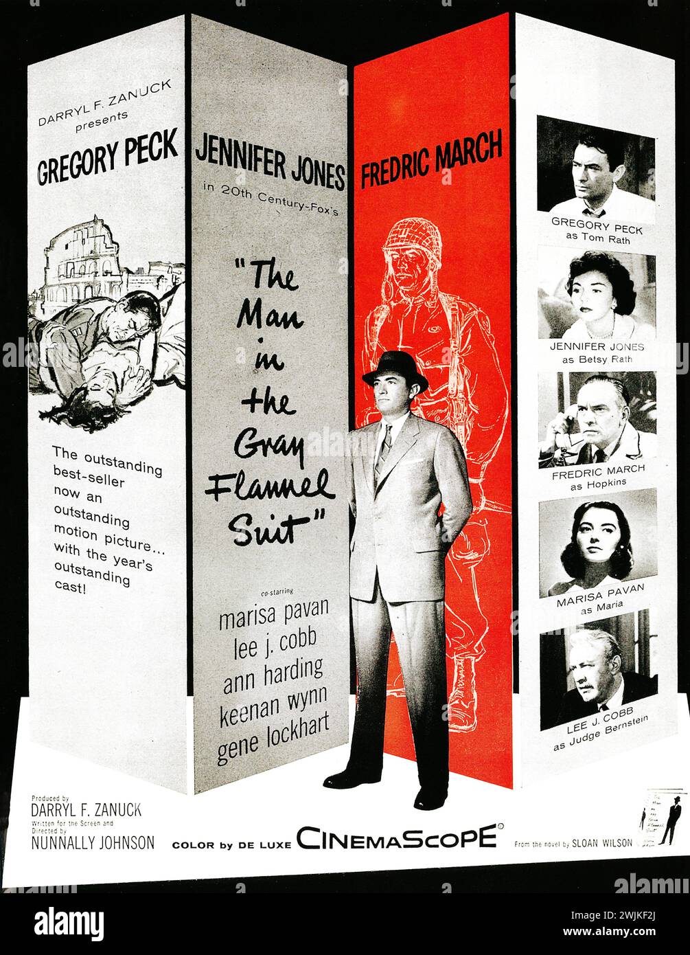 1956 The Man in the Gray Flannel Suit film poster. With Gregory Peck, Jennifer Jones, Fredric March. 20th Century Fox. Dir Nunnally Johnson Stock Photo