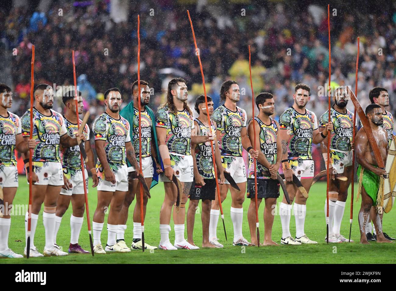 Townsville, Australia. 16th Feb, 2024. Indigenous players look on