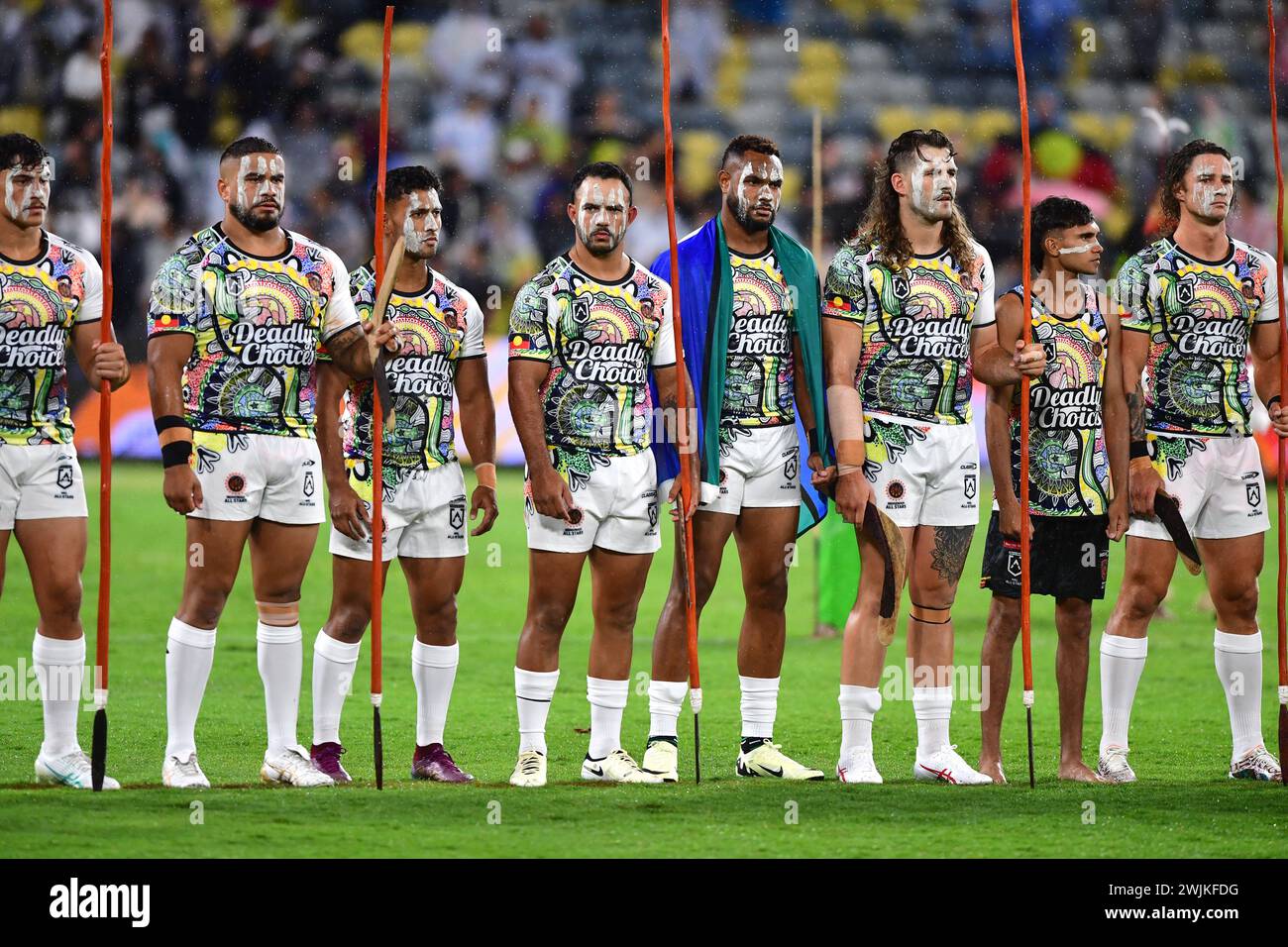 Townsville, Australia. 16th Feb, 2024. Indigenous players look on