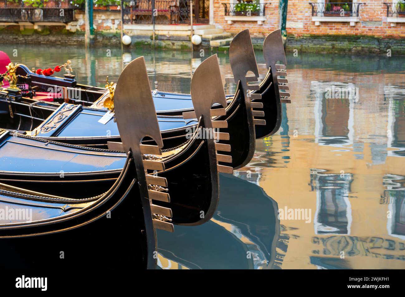 Moored gondolas, Venice, Veneto, Italy Stock Photo