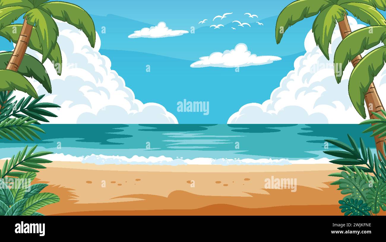 Vector illustration of a serene tropical beach scene Stock Vector Image ...