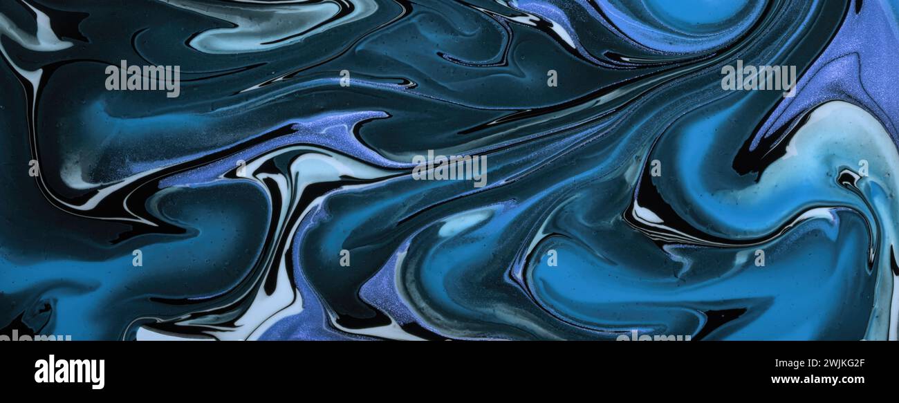 Abstract fluid art background navy blue and black colors. Liquid marble ...