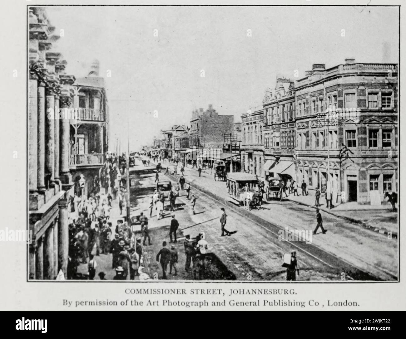 Commissioner Street, Johannesburg from the Article THE GOLD MINES OF THE WITWATERSRAND, SOUTH AFRICA. By John Hays Hammond. Part 1: THEIR RAPID DEVELOPMENT, AND THE GEOLOGY OF THE REGION. from The Engineering Magazine Devoted to Industrial Progress Volume XIV October 1897 - March 1898 The Engineering Magazine Co Stock Photo