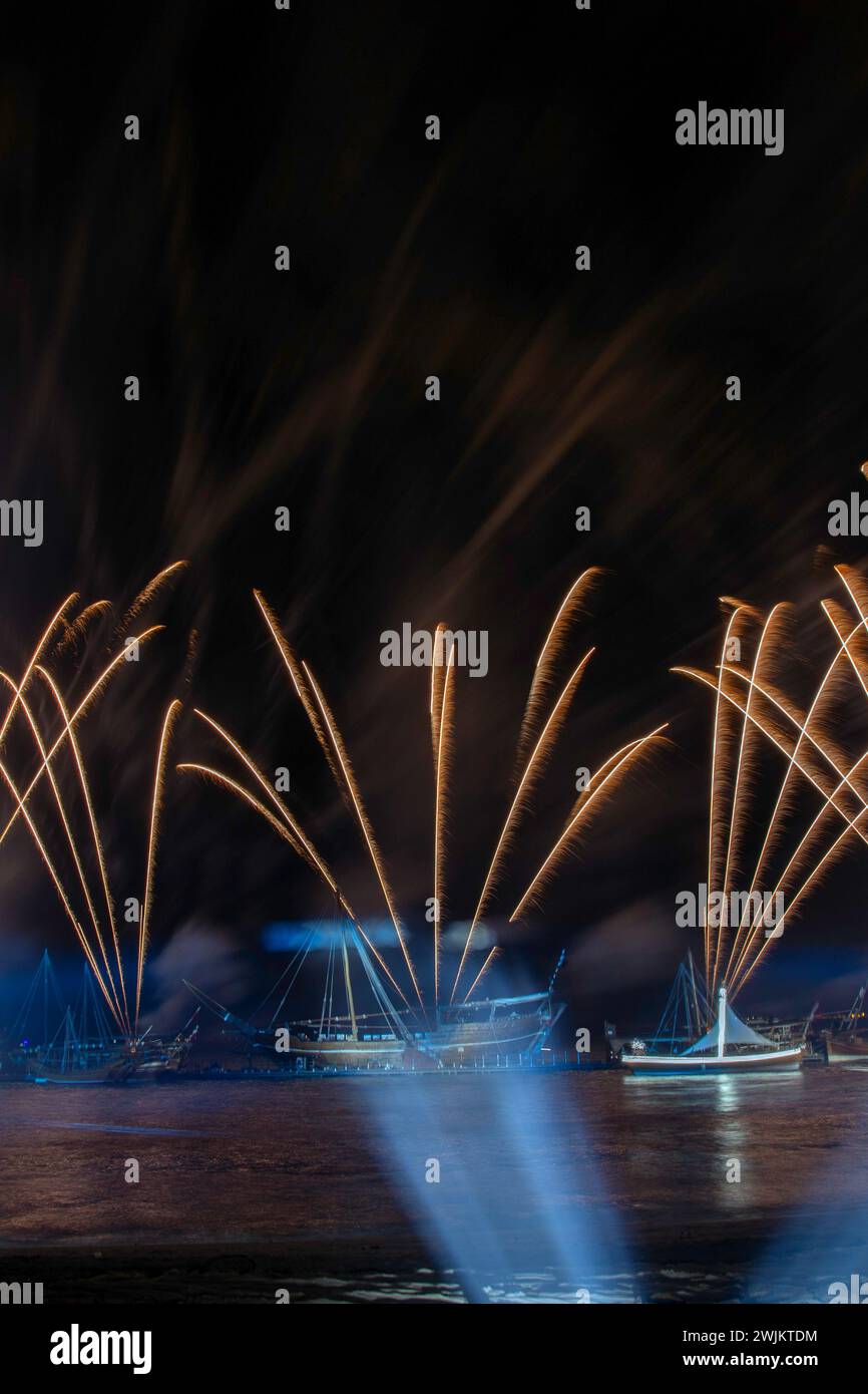 Fireworks Qatar National Day at Katara Cultural village. dhow festival