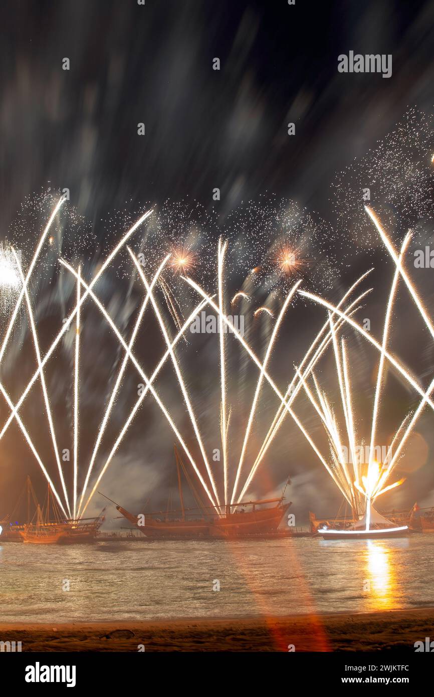 Fireworks Qatar National Day at Katara Cultural village. dhow festival