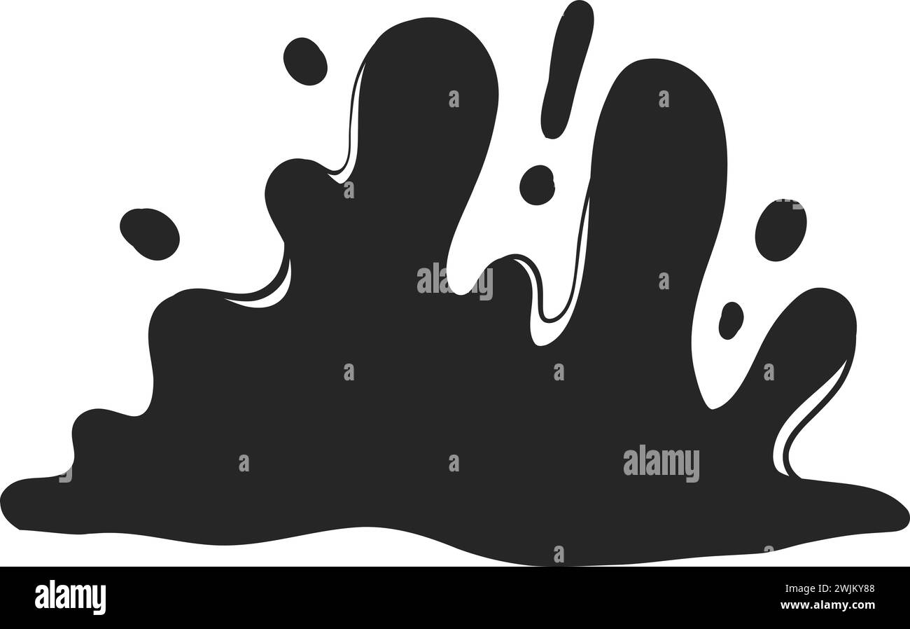 Black water splash. Abstract wet splatter drop for tattoo design, river wave ripple stain splash simple marine environment doodle. Vector isolated Stock Vector