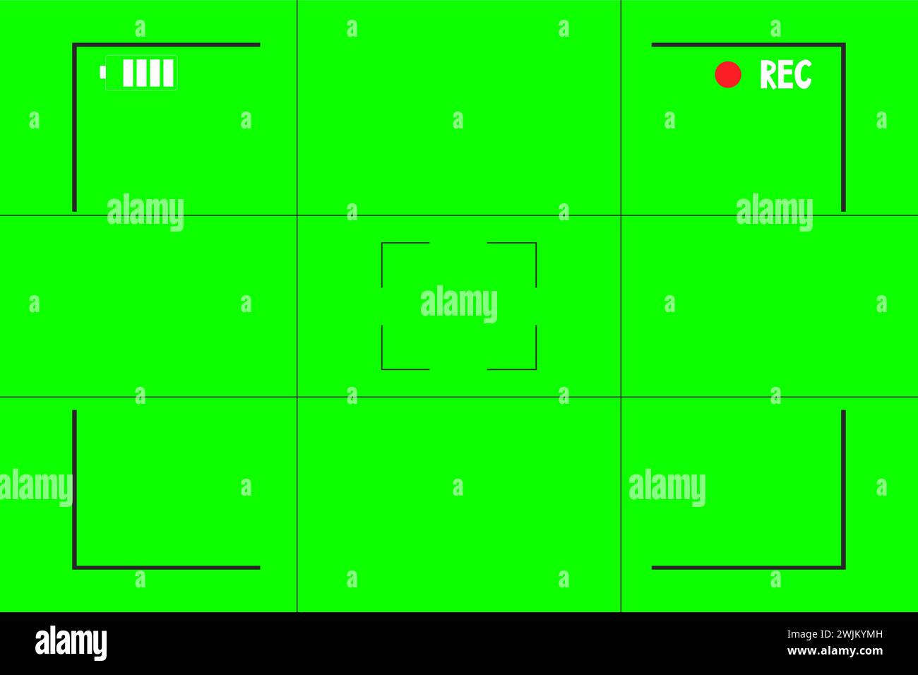Green screen chroma key background, viewfinder camera frame, video film