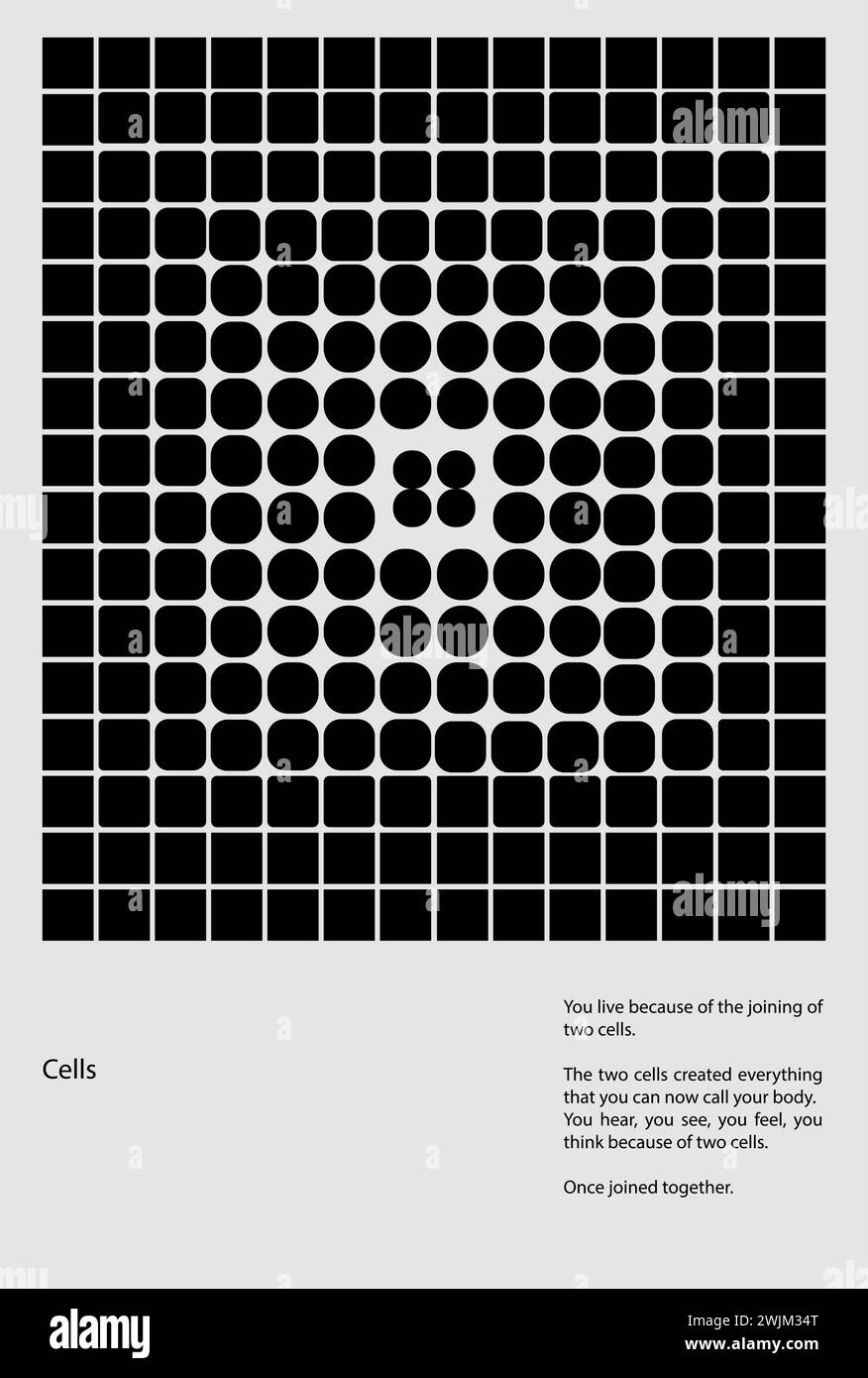 Abstract black circles in grid formation with text about the ...