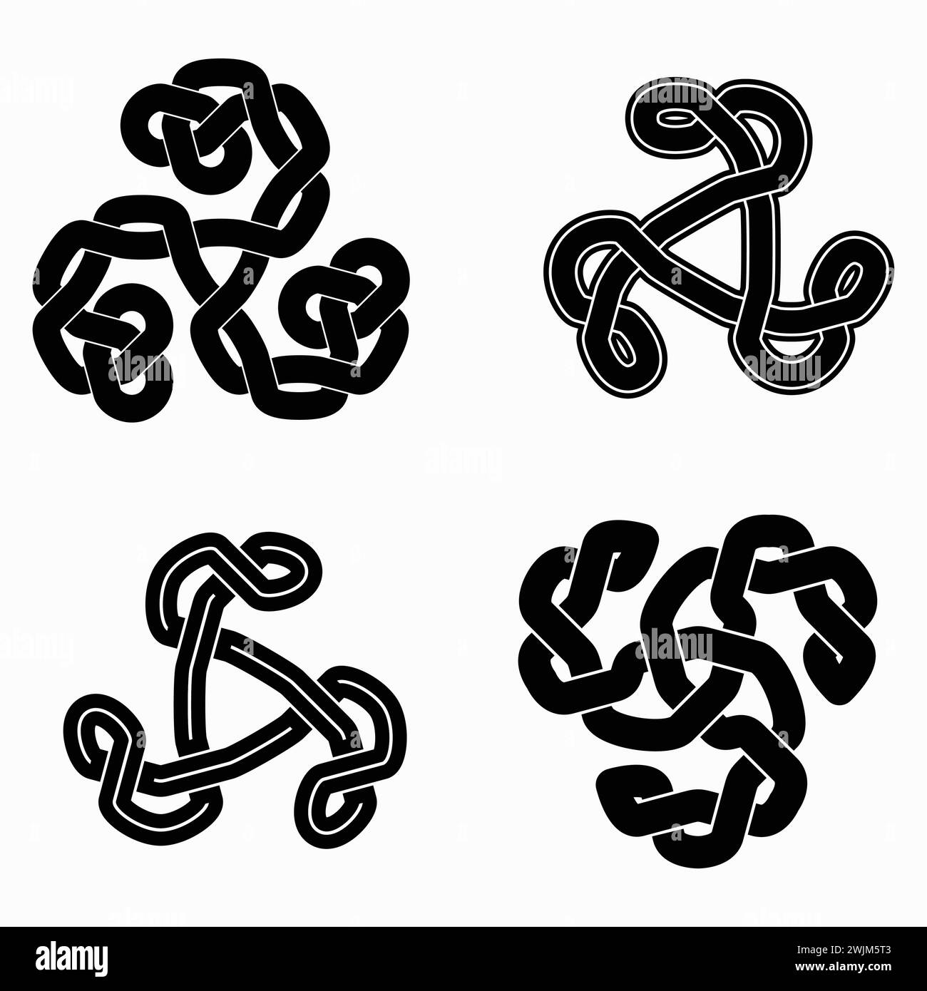Set of knotted triskelions, an ancient religious European (Slavic, Celtic) symbol Stock Vector