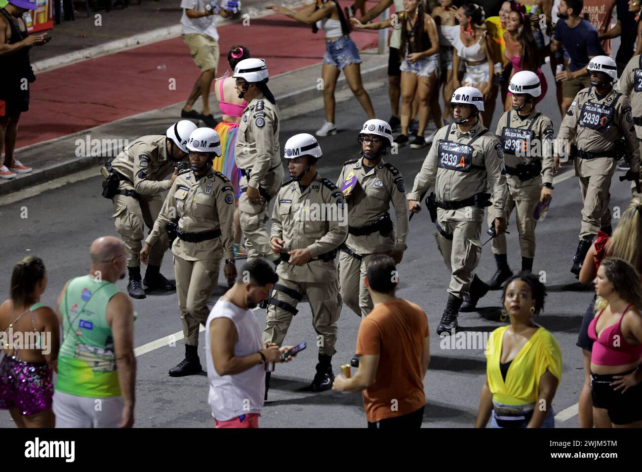 Bahia military police at carnival salvador, bahia, brazil - february 10, 2024: Bahia military police officers seen during the carnival in the city of Salvador. SALVADOR BAHIA BRAZIL Copyright: xJoaxSouzax 080224JOA4315320 Stock Photo