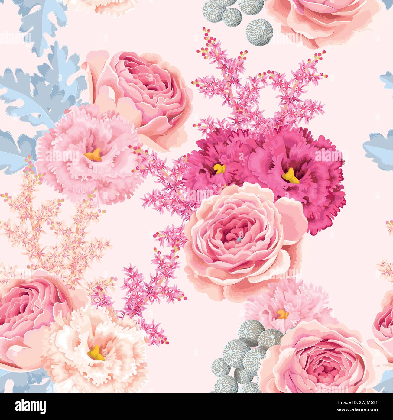 Seamless pattern with eustoma and roses Stock Vector