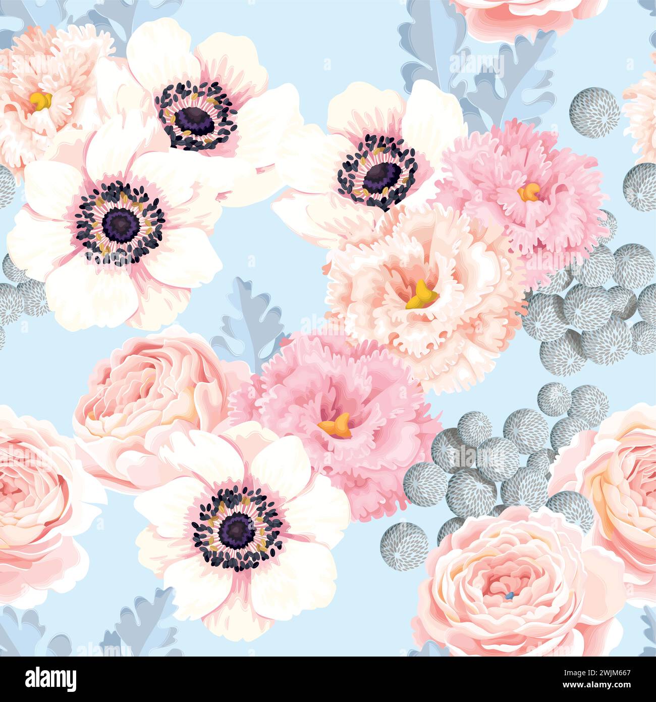 Seamless pattern with eustoma and roses Stock Vector