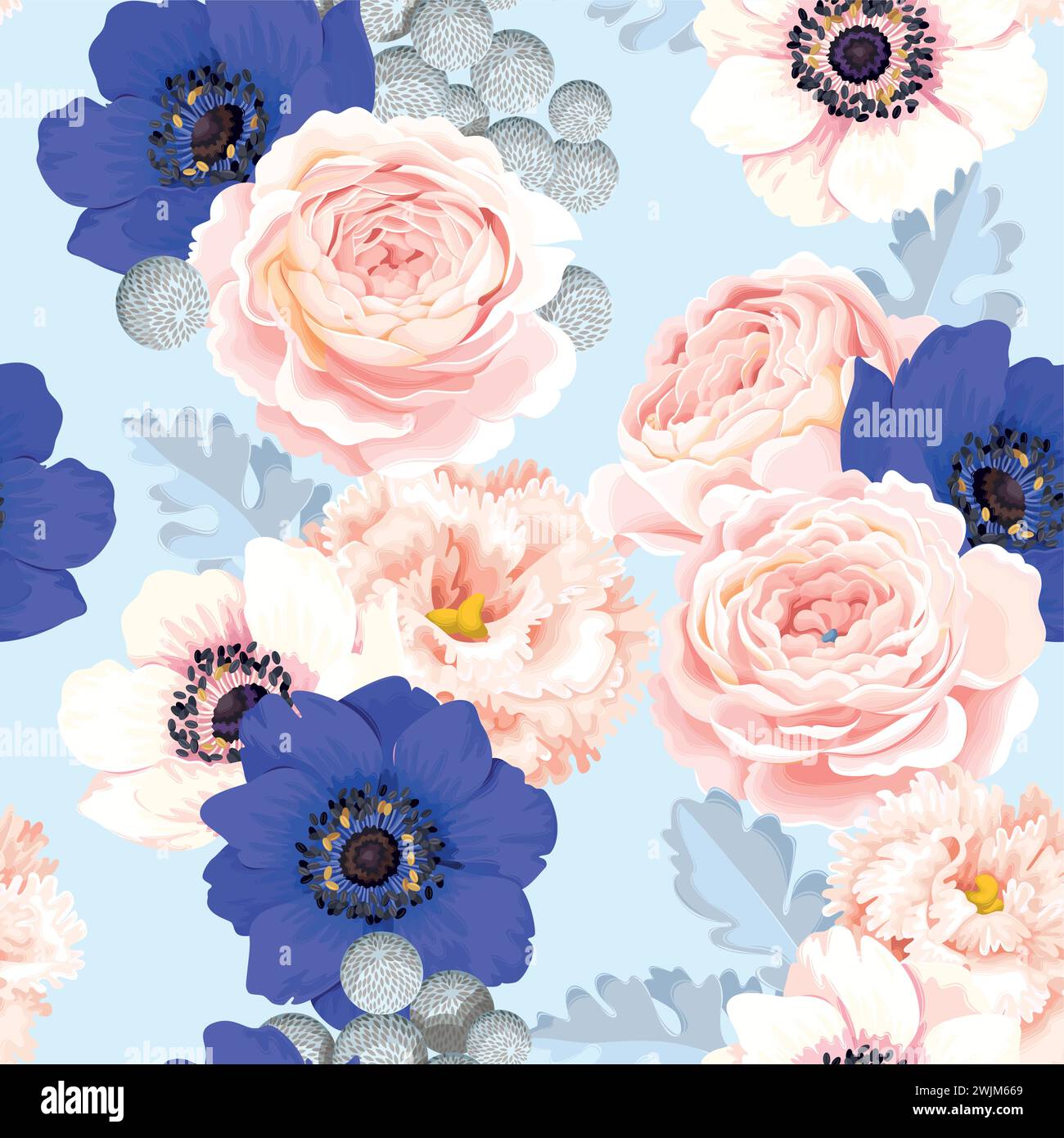 Seamless pattern with eustoma and roses Stock Vector