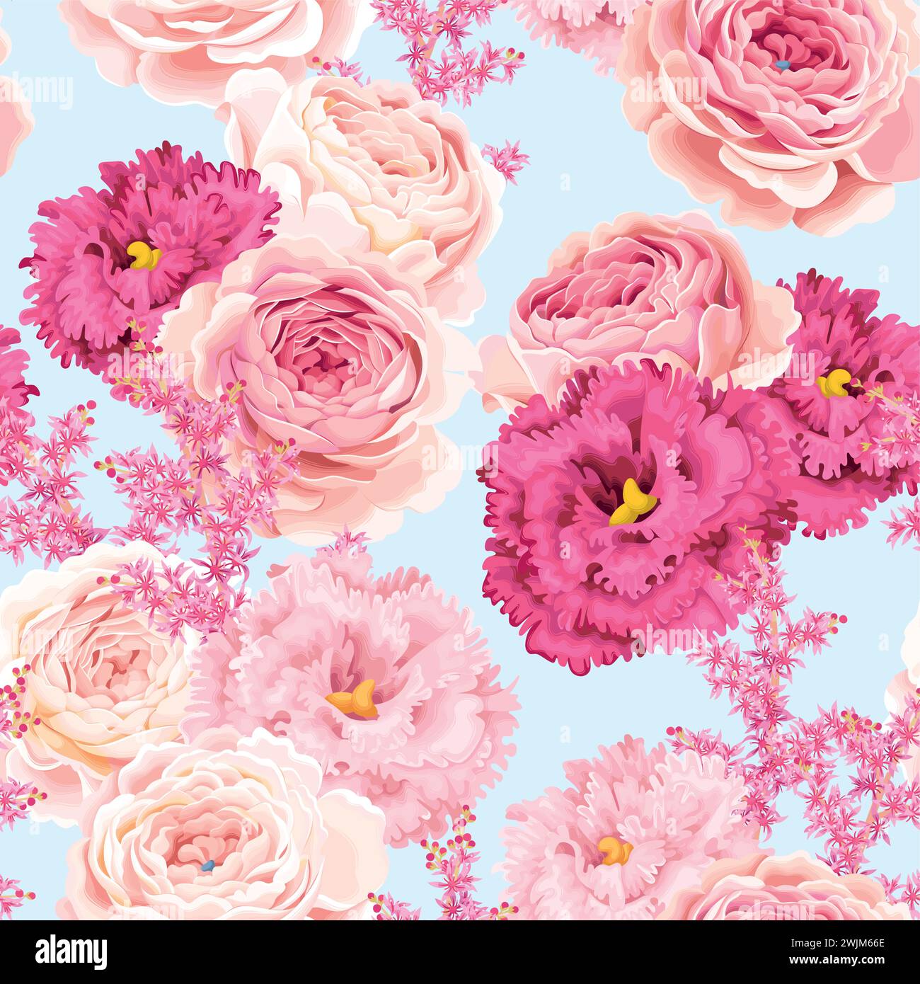 Seamless pattern with eustoma and roses Stock Vector