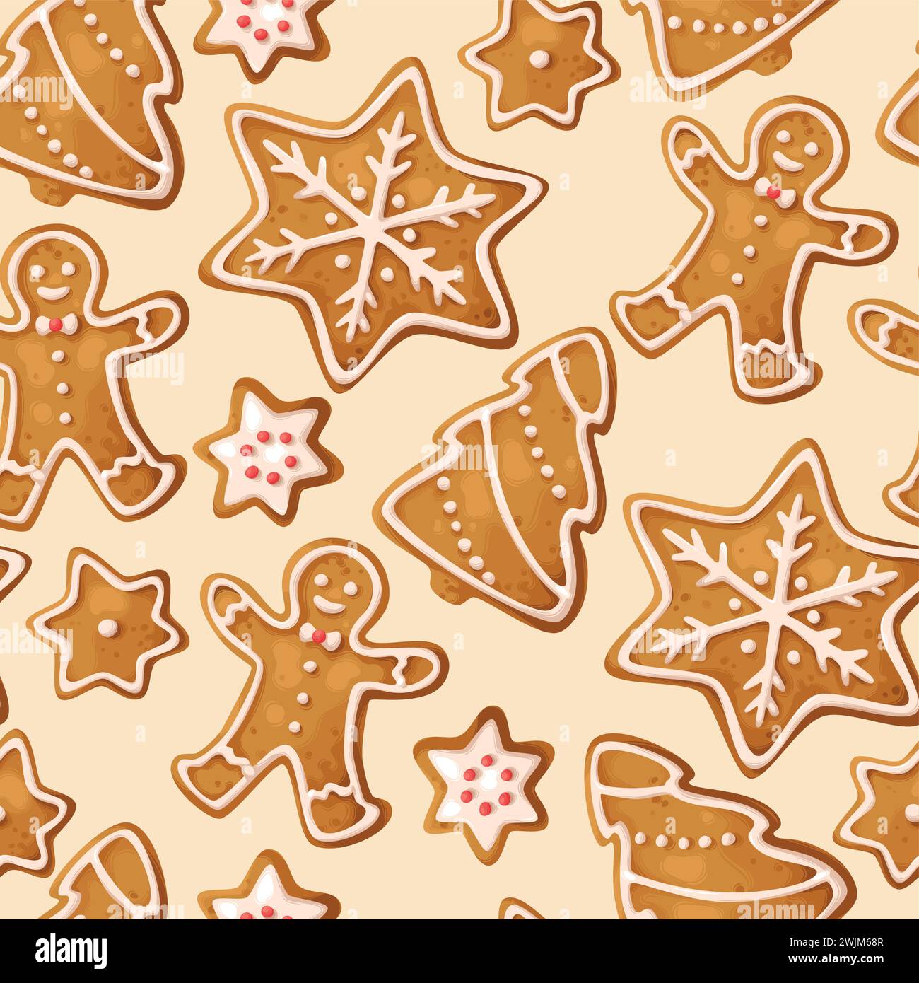 Winter seamless patterns with gingerbread cookies Stock Vector
