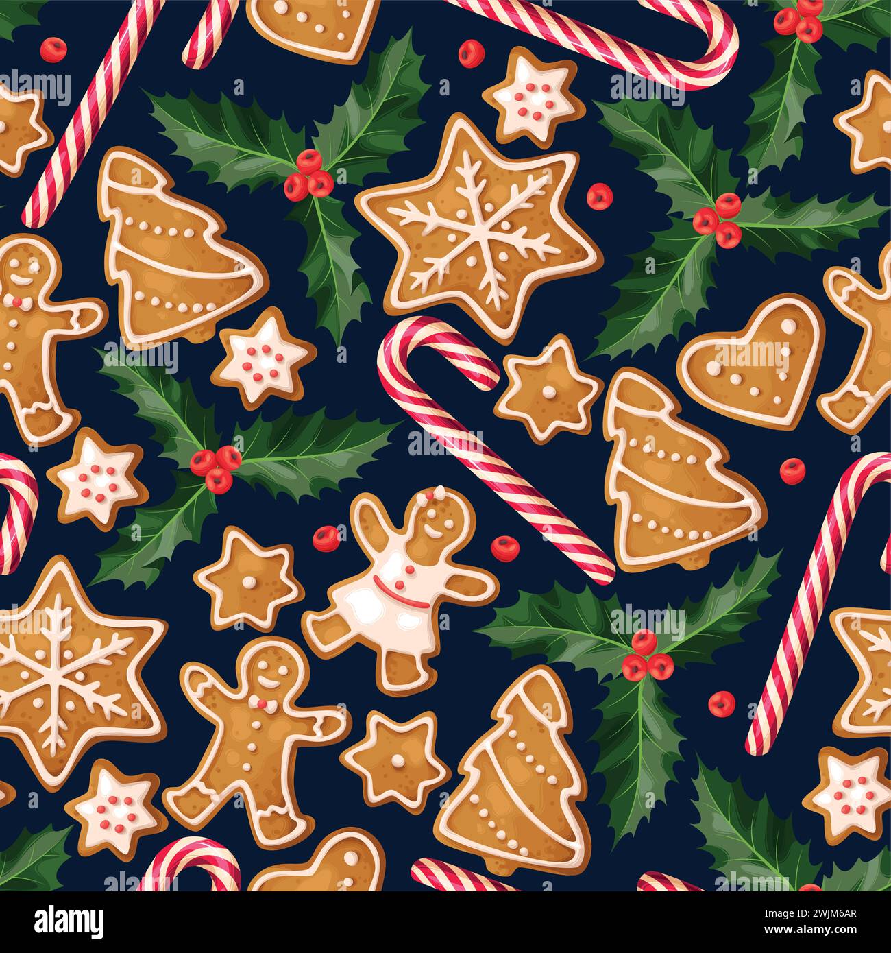 Winter seamless patterns with gingerbread cookies Stock Vector