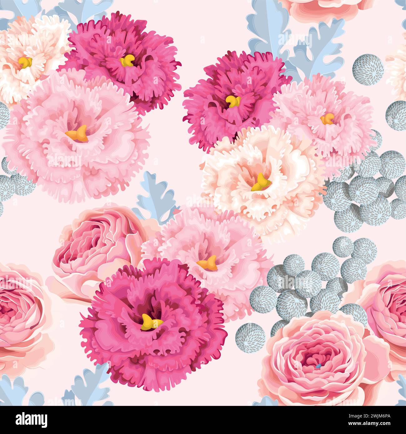 Seamless pattern with eustoma and roses Stock Vector