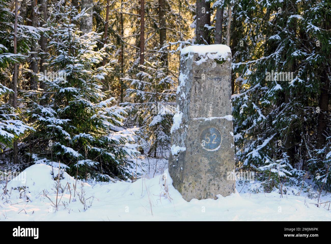 Old milestone by Finnish national road 52, the main route between