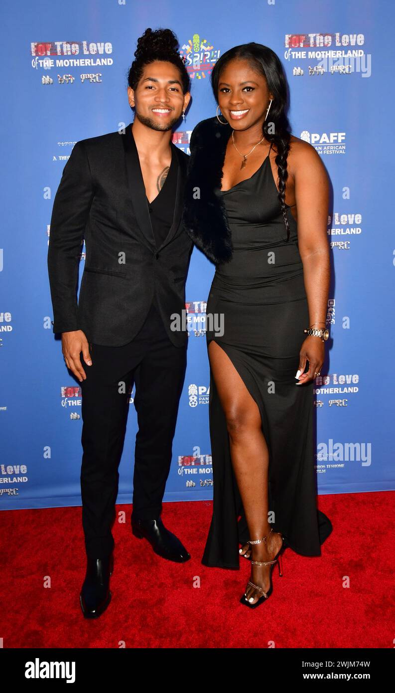 Los Angeles, Ca. 15th Feb, 2024. Jahking Guillory, J'Tasha St. Cyr at the 32nd Annual Pan African Film & Arts Festival Centerpiece Screening And World Premiere Of 'For The Love Of The Motherland' at the Directors Guild of America in Los Angeles, California on February 15, 2024. Credit: Koi Sojer//Media Punch/Alamy Live News Stock Photo