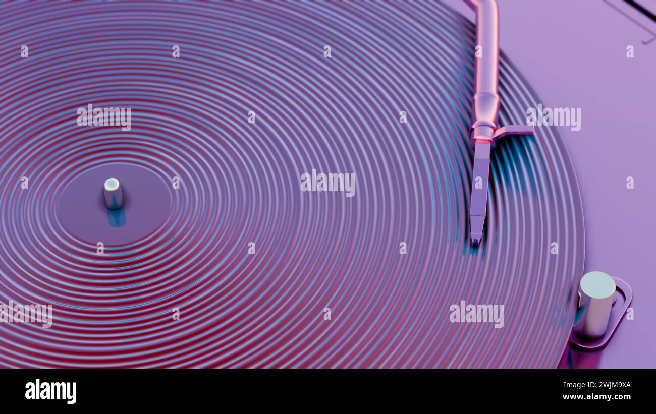This 3D illustration showcases a vinyl record player with vibrant ...
