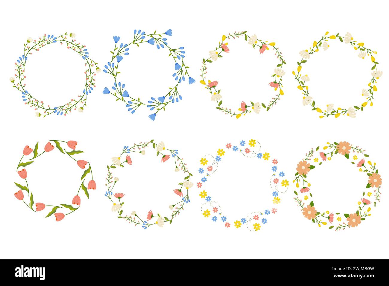 Set of floral frames on white isolated background, vector. For postcard design banner, congratulations Stock Vector