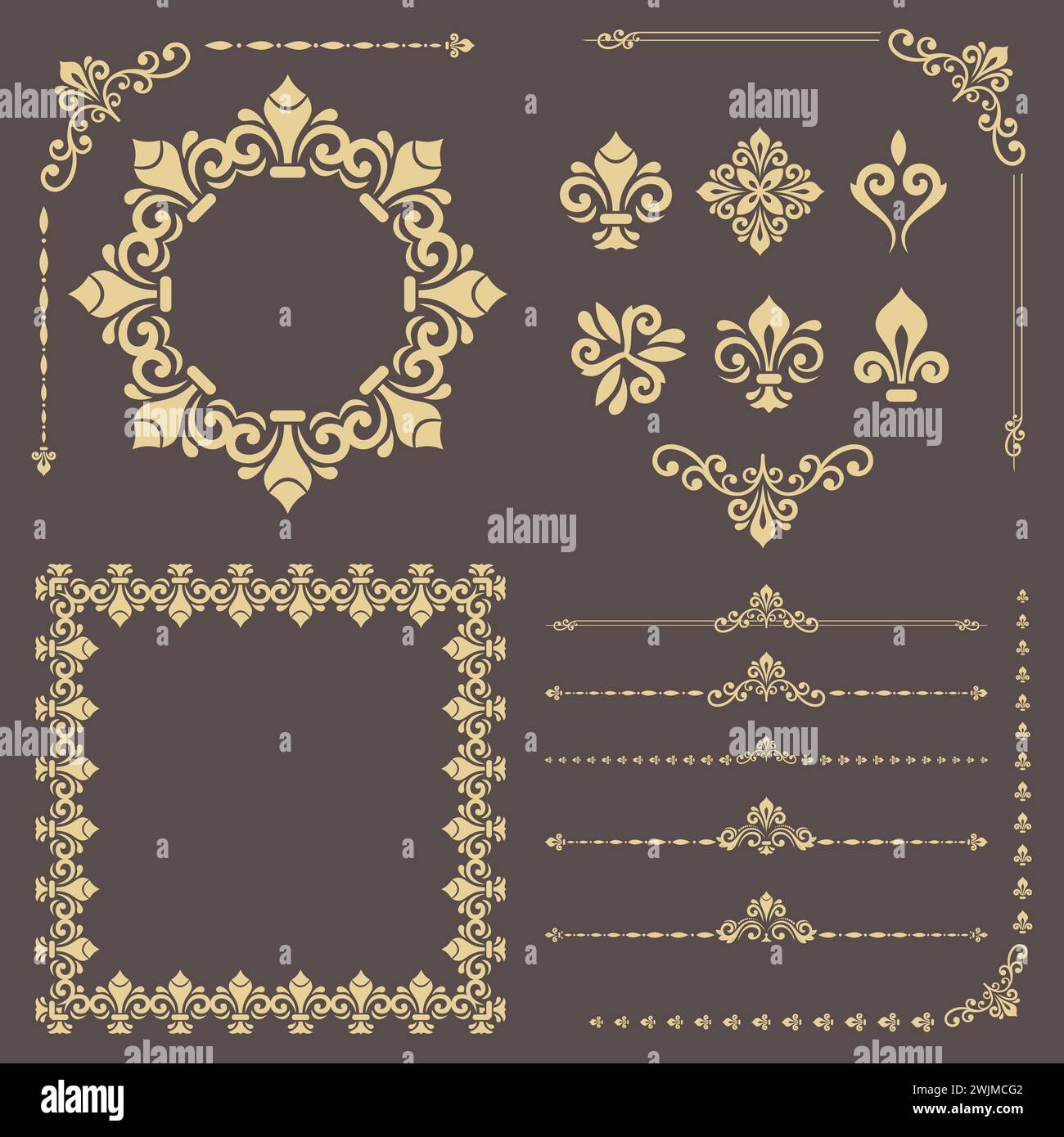 Vintage set of vector horizontal, square and round elements. Elements ...