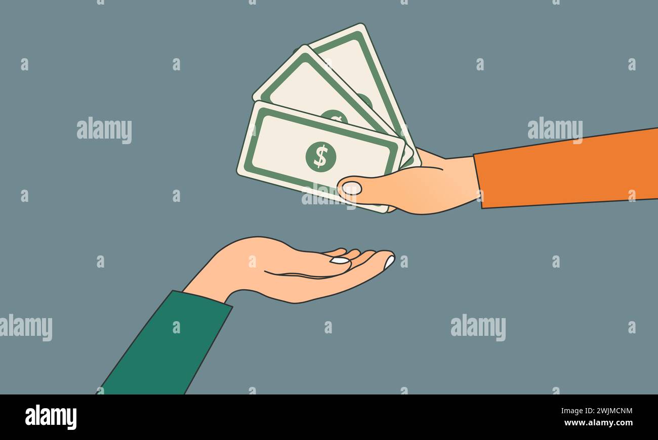 Hand giving money to other hand. Pay for something. Vector illustration ...