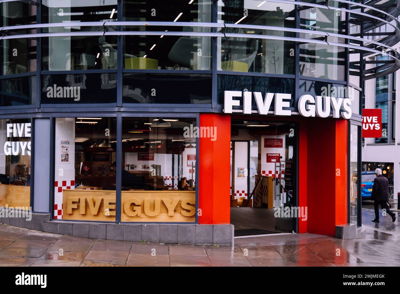 Five Guys restaurant entrance at Brighton, England, UK, Feb 2024