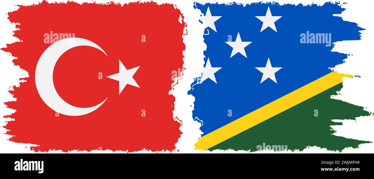 Solomon Islands and Turkey grunge flags connection, vector Stock Vector