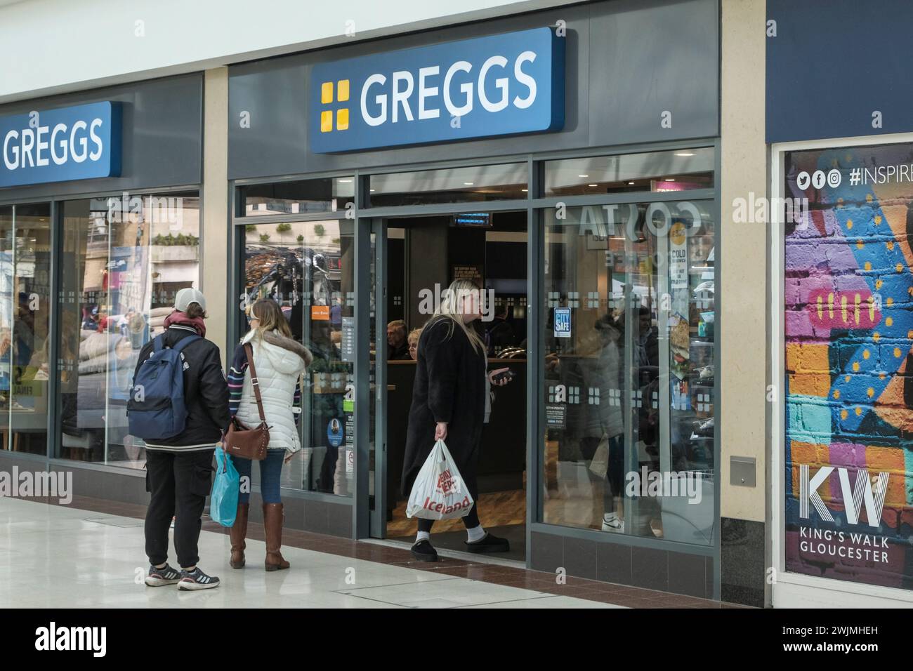 Lunch time queue at Greggs, popular high st lunch provider Stock Photo