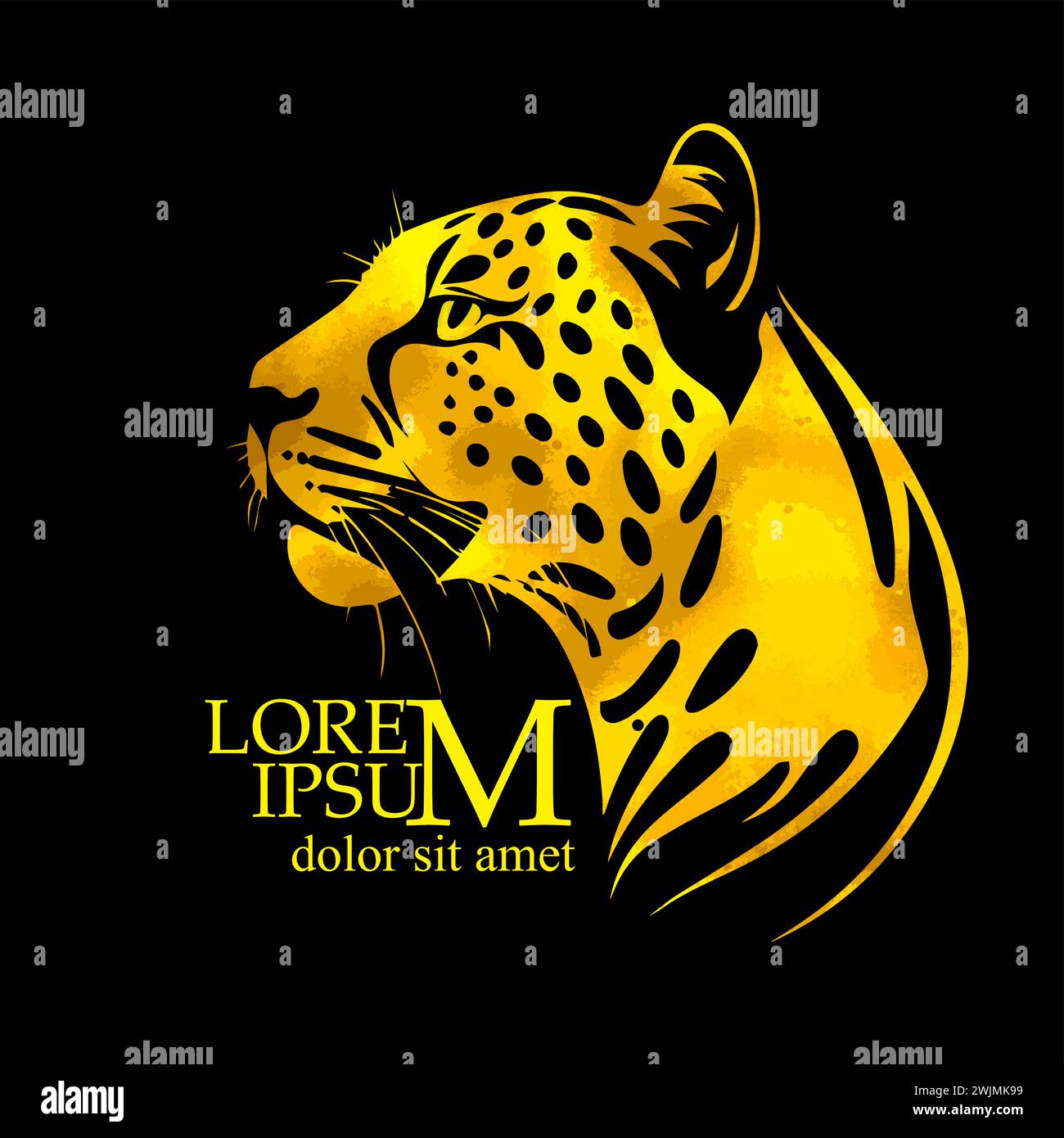 Cheetah yellow logo. hand drawing. Not AI, Vector illustration Stock