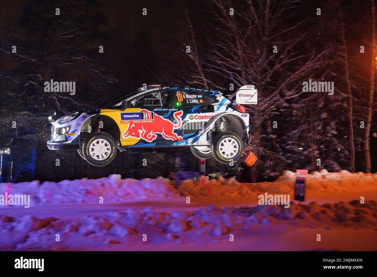 Umea, Sweden. 15th Feb, 2024. Driver Gregoire Munster and Louis Louka of Team M-Sport Ford World Rally Team Ford Puma Rally1 Hybrid compete during the Fia World Rally Championship Wrc Rally Sweden. (Photo by Luca Barsali/SOPA Images/Sipa USA) Credit: Sipa USA/Alamy Live News Stock Photo