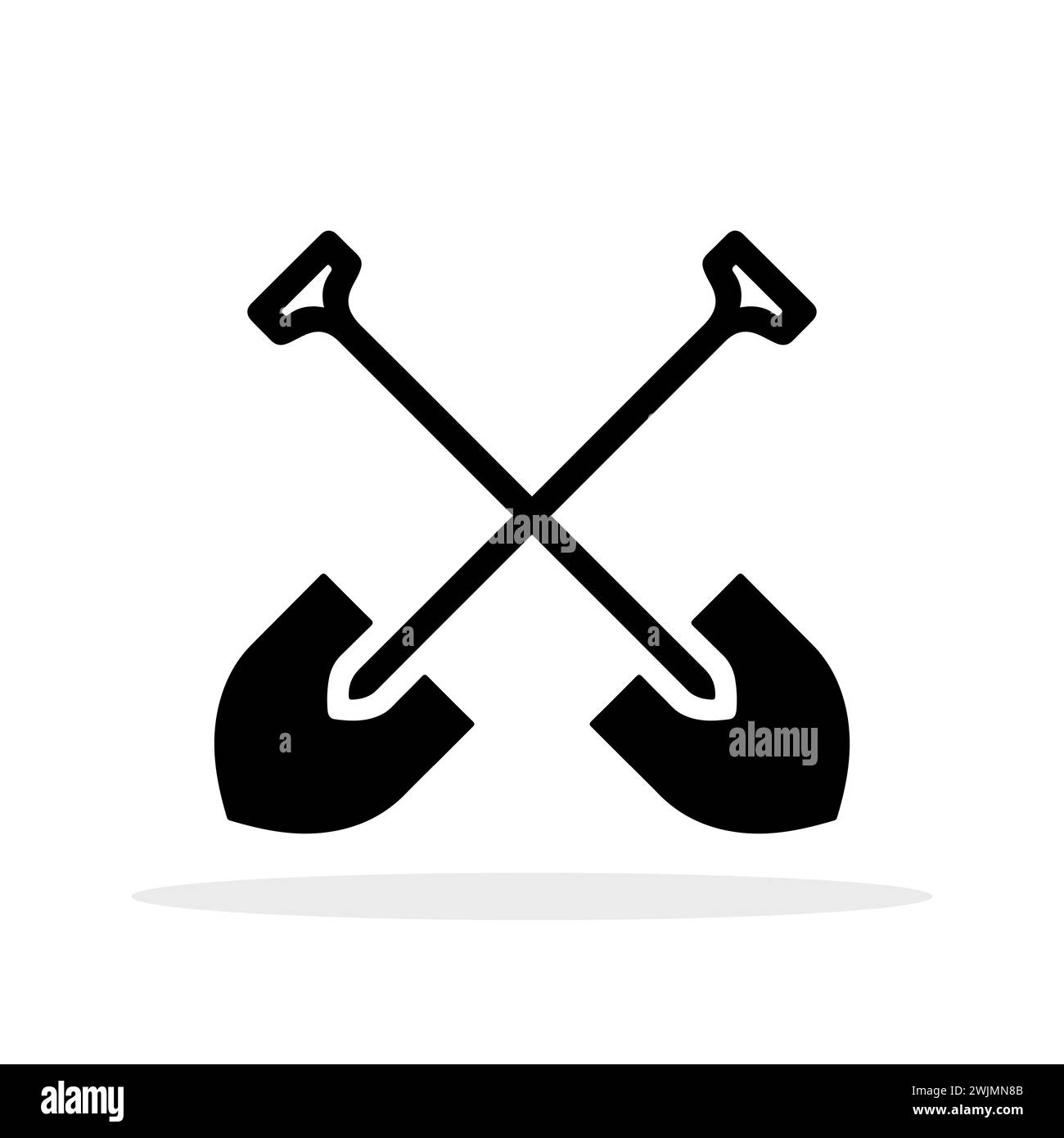 Shovel icon. Crossed shovels symbol. Black icon of shovel isolated on