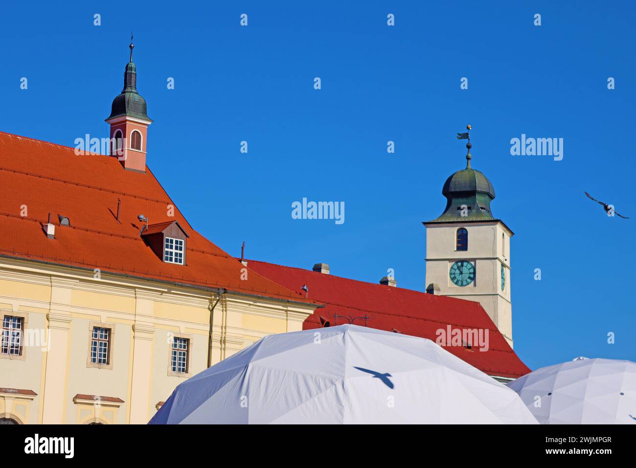 Council tower. View from Large square, Sibiu, Romania Stock Photo