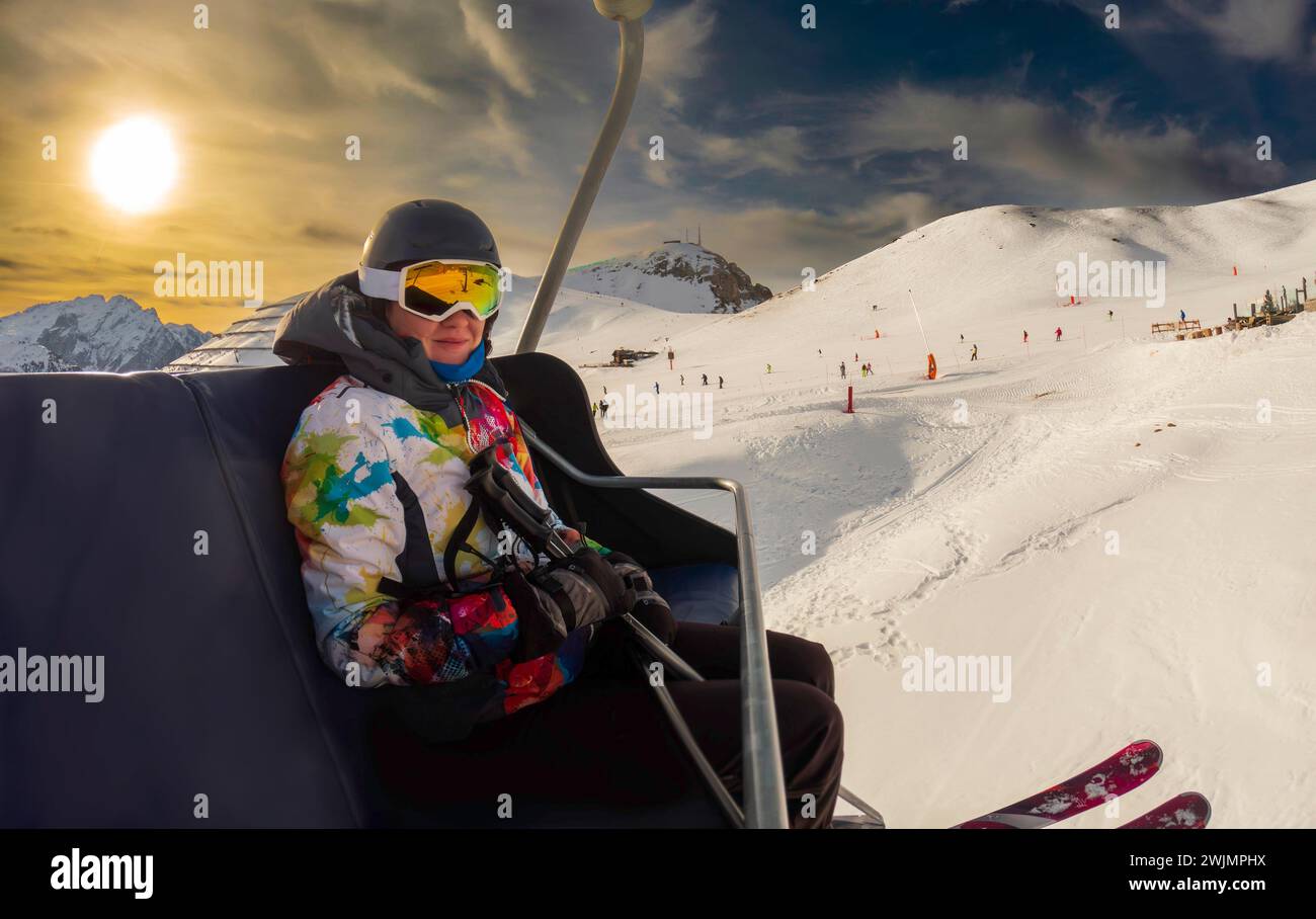 A woman on a chair lift hi-res stock photography and images - Alamy