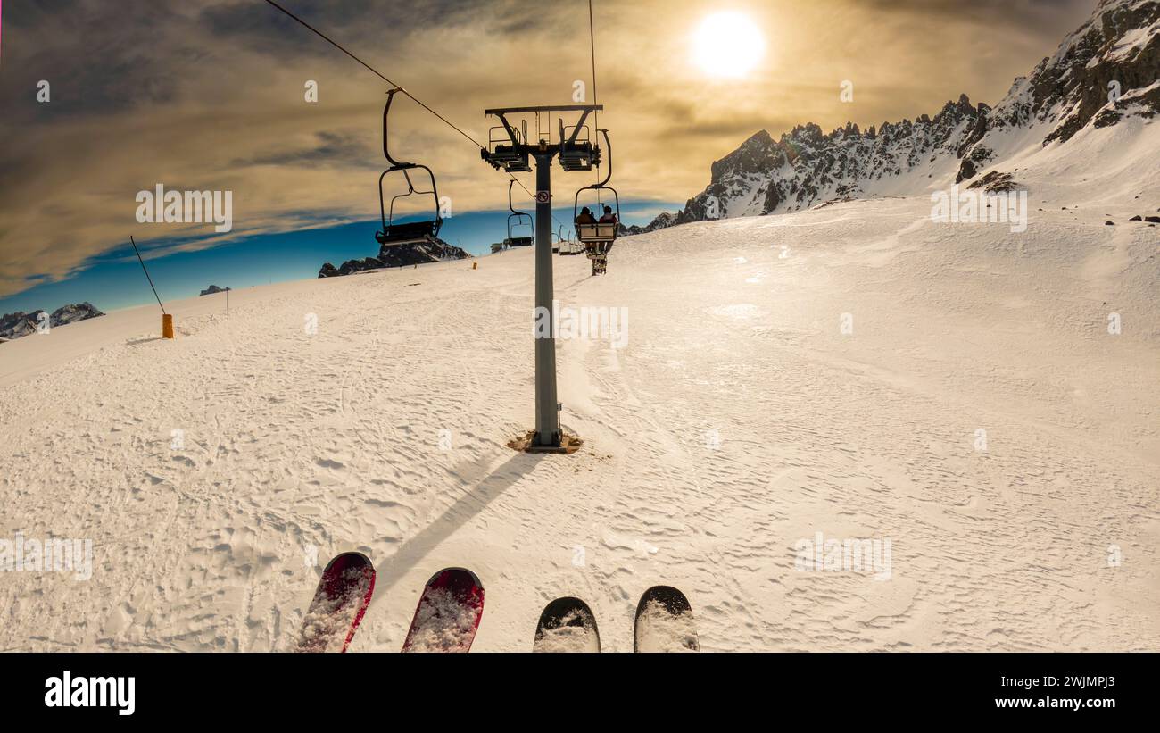 A woman on a chair lift hi-res stock photography and images - Alamy