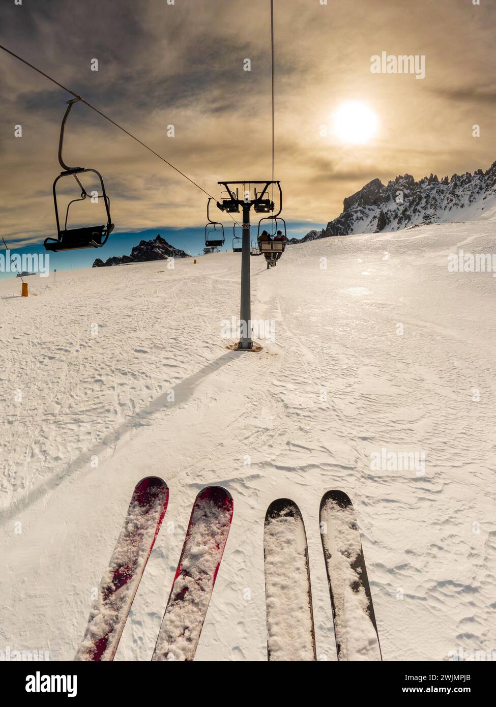 A woman on a chair lift hi-res stock photography and images - Alamy